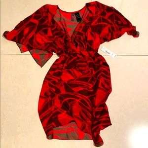 BISOU BISOU Pop Culture Red Zoya print see through dress. XS. NWT.